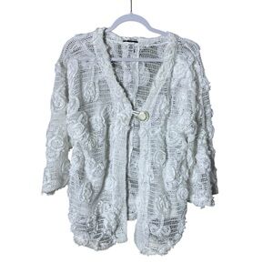 Coquette Women Open Knit Floral Cardigan Large‎ Fairycore Kawaii Soft Girl White